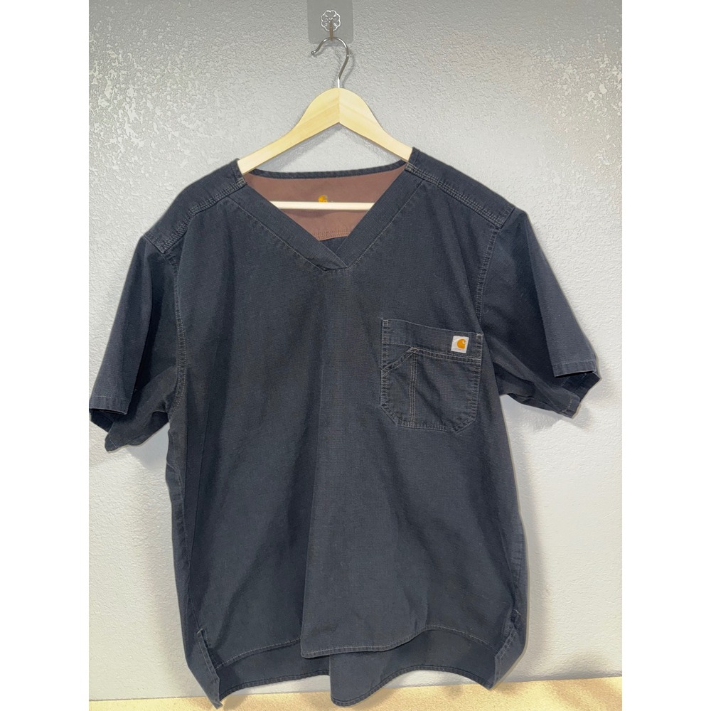 Carhartt Mens Dark Gray V Neck Scrub Top Short Sleeve Workwear Size‎ Large